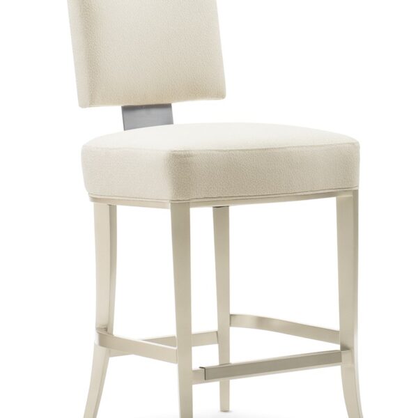 Reserved Seating Counter Stool by Caracole with plush upholstered seat and curved backrest.