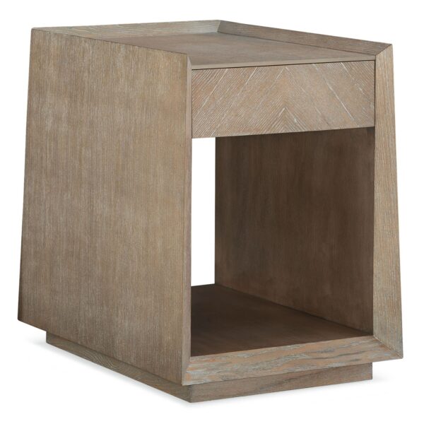 Bridges Side Table by Caracole – Black Stained Ash finish with geometric design and open storage.