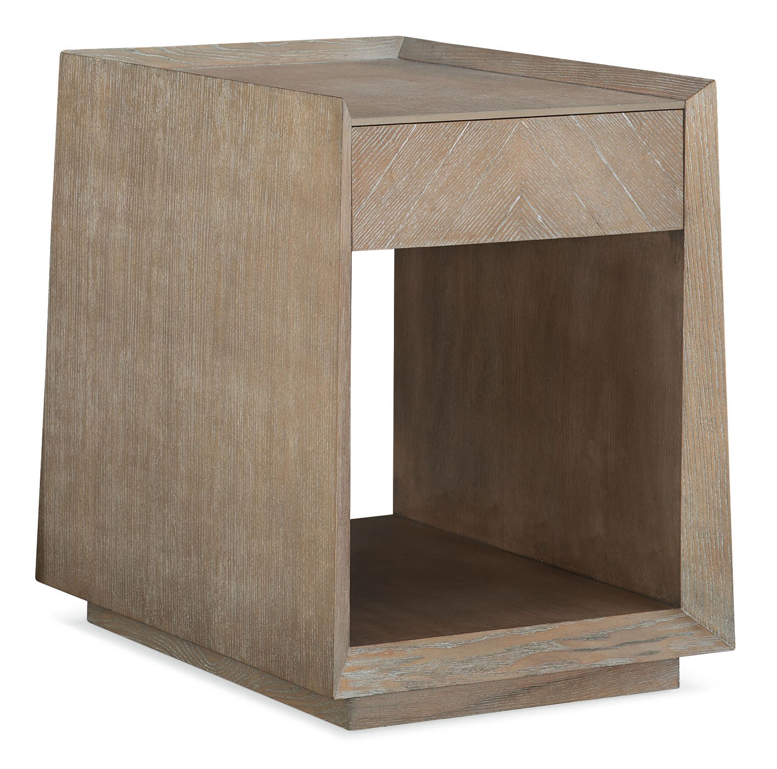 Bridges Side Table by Caracole – Black Stained Ash finish with geometric design and open storage.