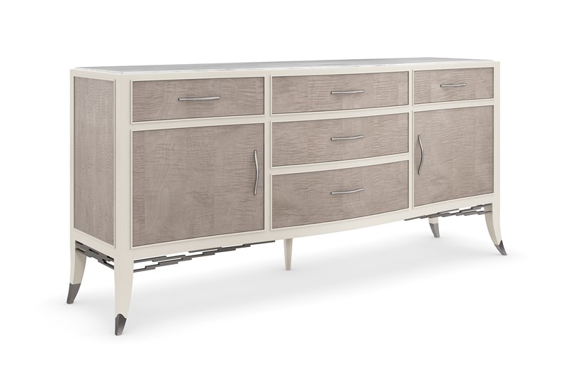 Break From Tradition by Caracole — a refined wood console with curved lines and a dramatic, modern twist.