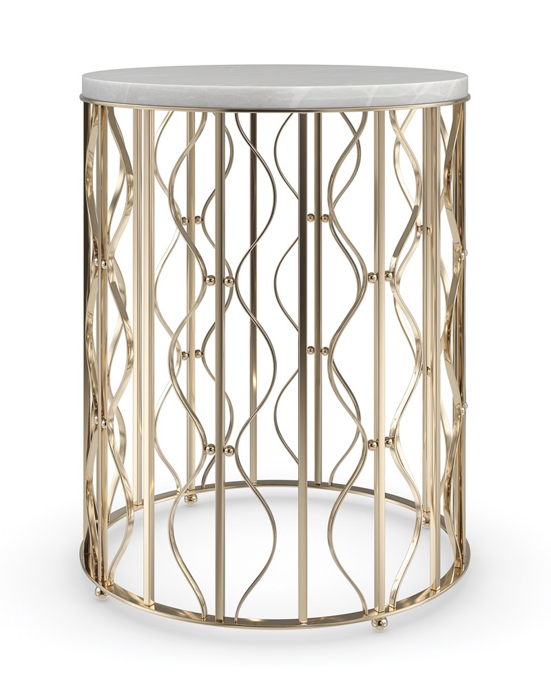 Caracole Style Spotter accent table with white marble top and elegant Whisper of Gold base, available in Royal Oak, Michigan.