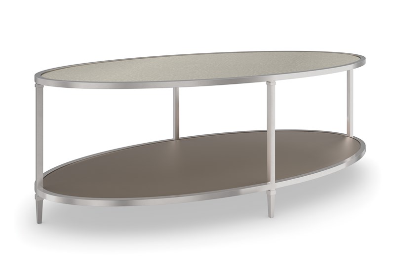 Shimmer Oval Cocktail Table by Caracole with a sleek, glamorous design.