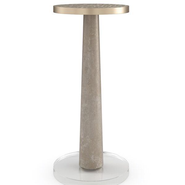 Beyond Side Table by Caracole – Wavy glass top in Winter Frost with Brushed Gold metal frame and acrylic base