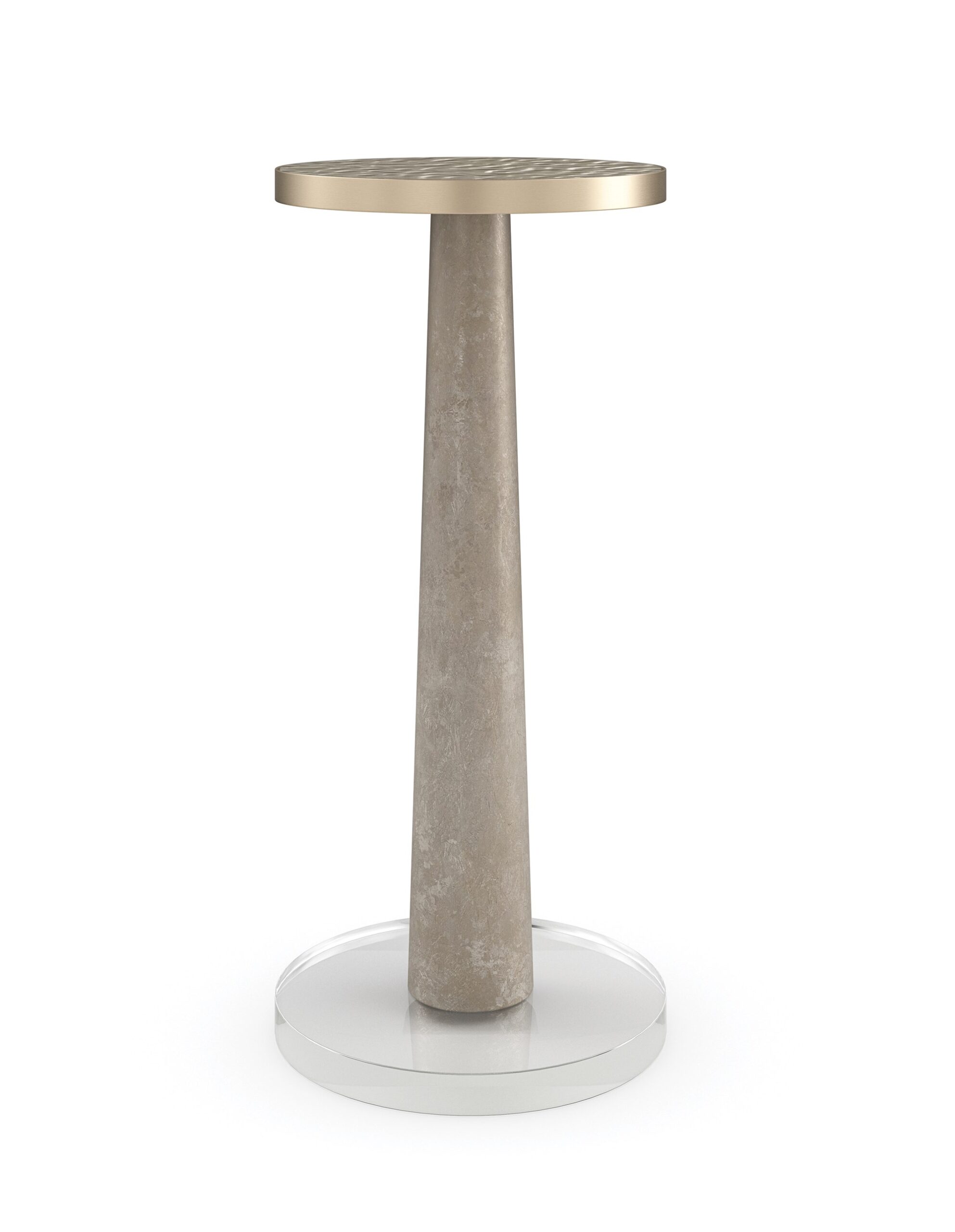 Beyond Side Table by Caracole – Wavy glass top in Winter Frost with Brushed Gold metal frame and acrylic base