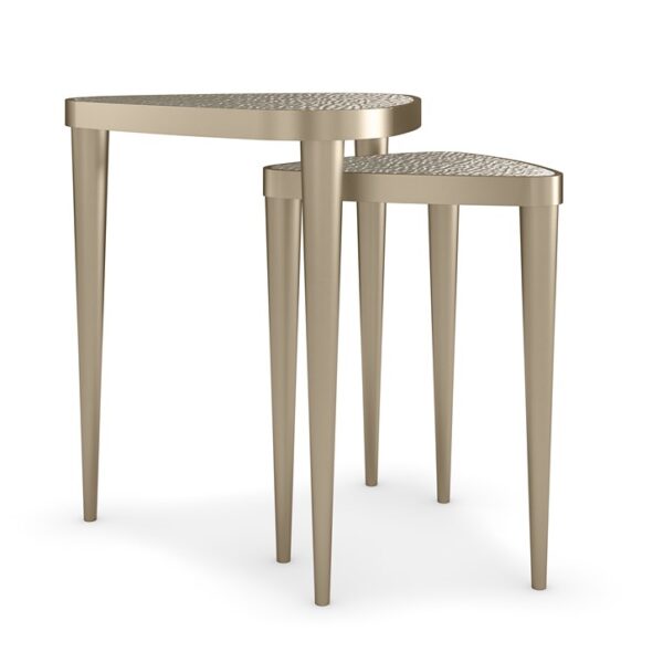 Cuff Links by Caracole — a sophisticated round side table with a metallic base and elegant marble top.