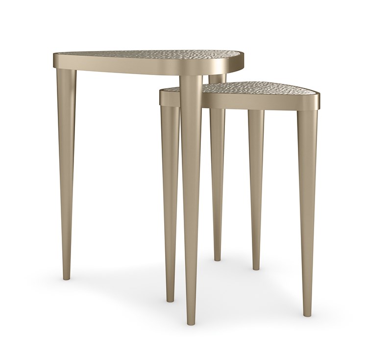 Cuff Links by Caracole — a sophisticated round side table with a metallic base and elegant marble top.