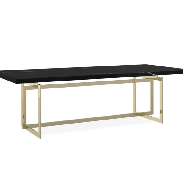 Circular dining table with a sophisticated stone top and Whisper of Gold accents, perfect for adding a touch of luxury to modern interiors.
