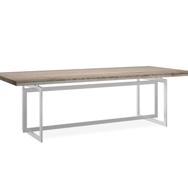 Caracole Wish You Were Here Cocktail Table with a flowing sandstone top and metal frame finished in Whisper of Gold, offering modern luxury.