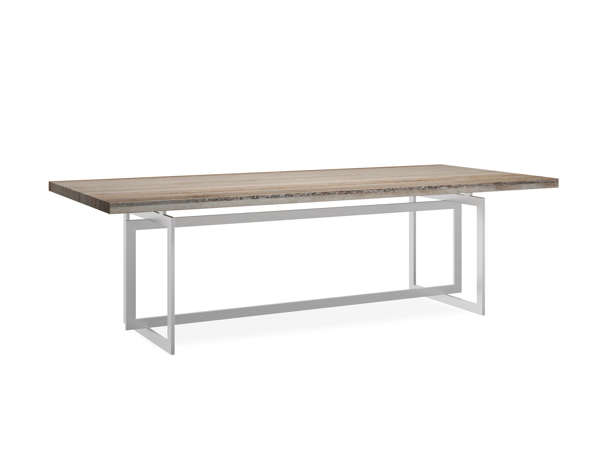 Caracole Wish You Were Here Cocktail Table with a flowing sandstone top and metal frame finished in Whisper of Gold, offering modern luxury.