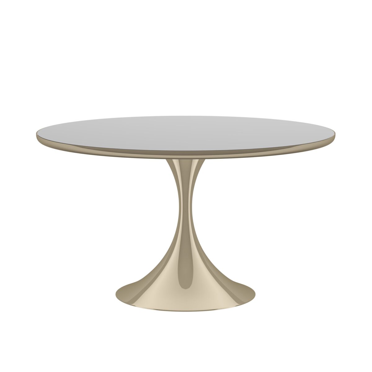 Semper 54 Round Dining Table by Caracole – Modern design with Deep Bronze metal base and a round mirrored top. Available in Royal Oak, Michigan.