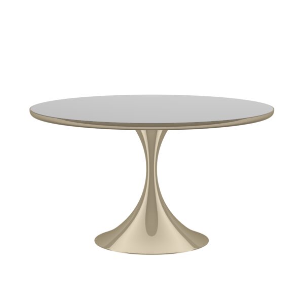 Semper 54 Round Dining Table by Caracole – Modern design with Deep Bronze metal base and a round mirrored top. Available in Royal Oak, Michigan.