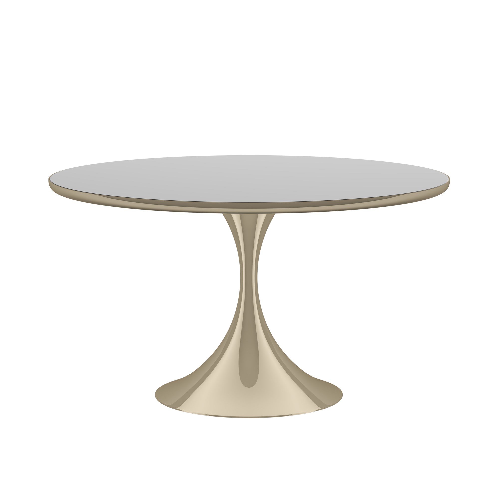 Semper 54 Round Dining Table by Caracole – Modern design with Deep Bronze metal base and a round mirrored top. Available in Royal Oak, Michigan.
