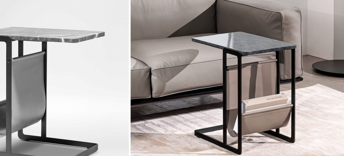 Cleo Table with clean lines and natural wood top for modern spaces by Camerich.