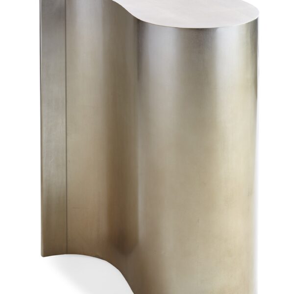 End Quote Side Table by Caracole – Sculptural drink table with an ombre finish transitioning from warm silver to elegant gold, crafted from poplar solids and maple veneers.
