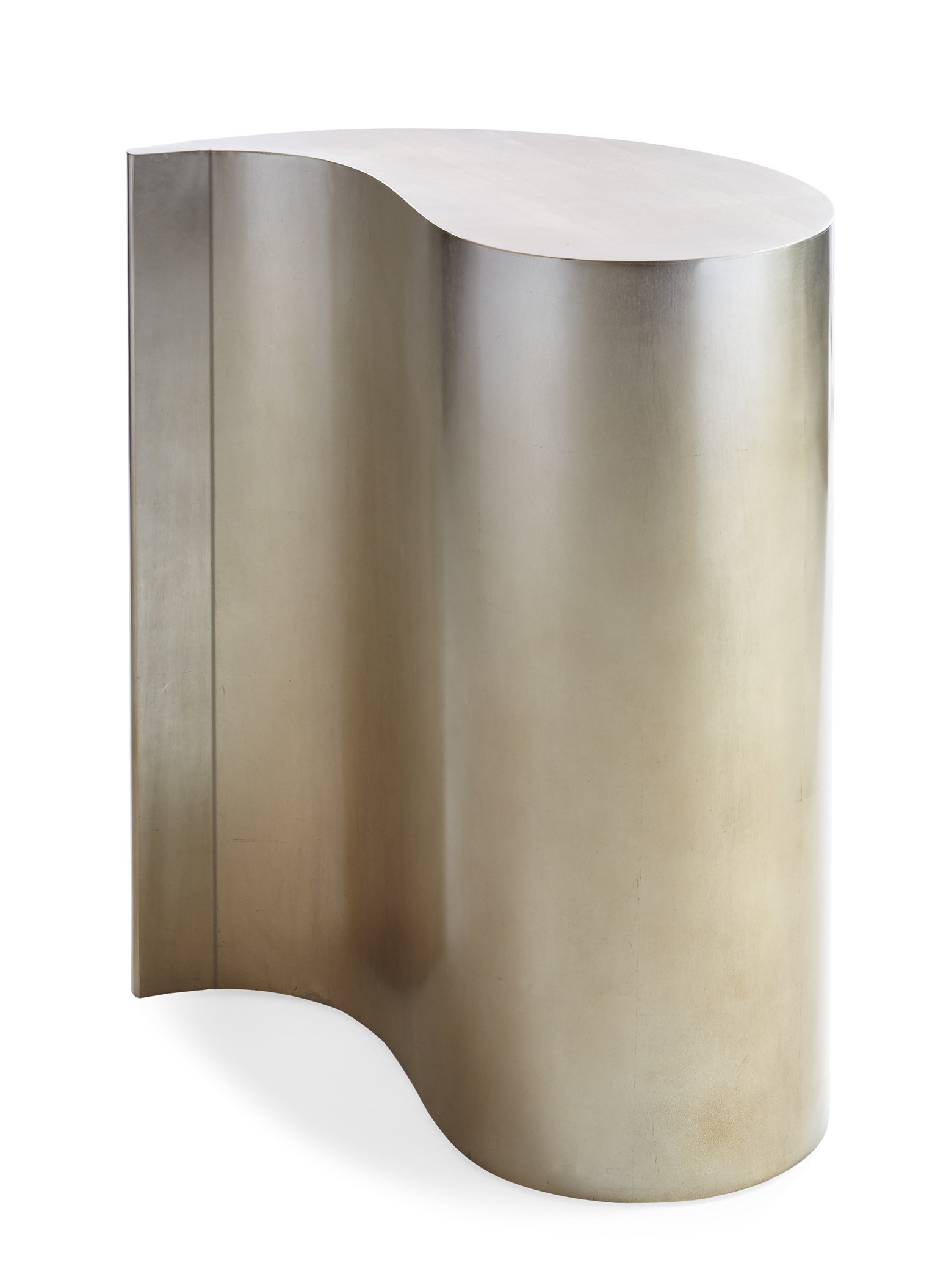 End Quote Side Table by Caracole – Sculptural drink table with an ombre finish transitioning from warm silver to elegant gold, crafted from poplar solids and maple veneers.