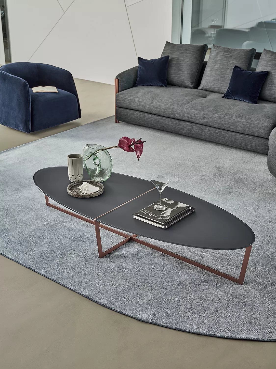“Cross by Bontempi contemporary Italian dining table in Birmingham, Michigan showroom”