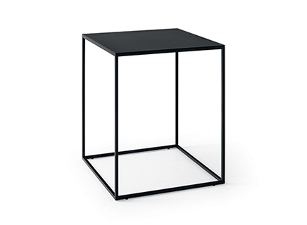 A contemporary Calligaris THIN coffee table with a slender, square metal frame in [specify color, e.g., "matt black" or "bronze"] and a matching thin metal sheet top, showcasing minimalist industrial design.