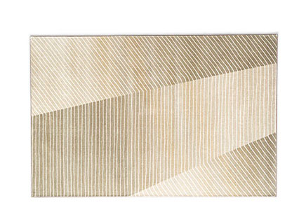 A contemporary Calligaris NEAT rug, featuring a high-tech digital print design of parallel lines that create an optical illusion of sloping, three-dimensional planes in subtle tonal gradients.