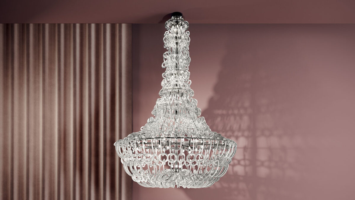 Casanova Chandelier Reflex premium Italian chandelier with shiny metal frame suited for modern Troy Michigan interiors