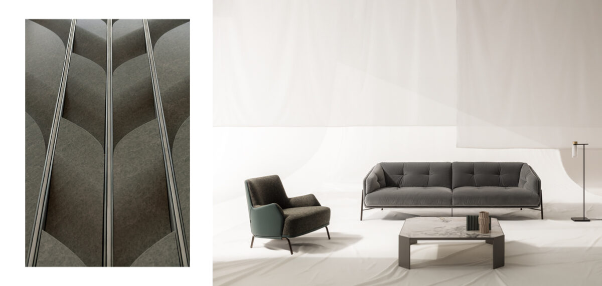 Charm by Nicoline elegant Italian sofa with slim armrests and refined stitching.