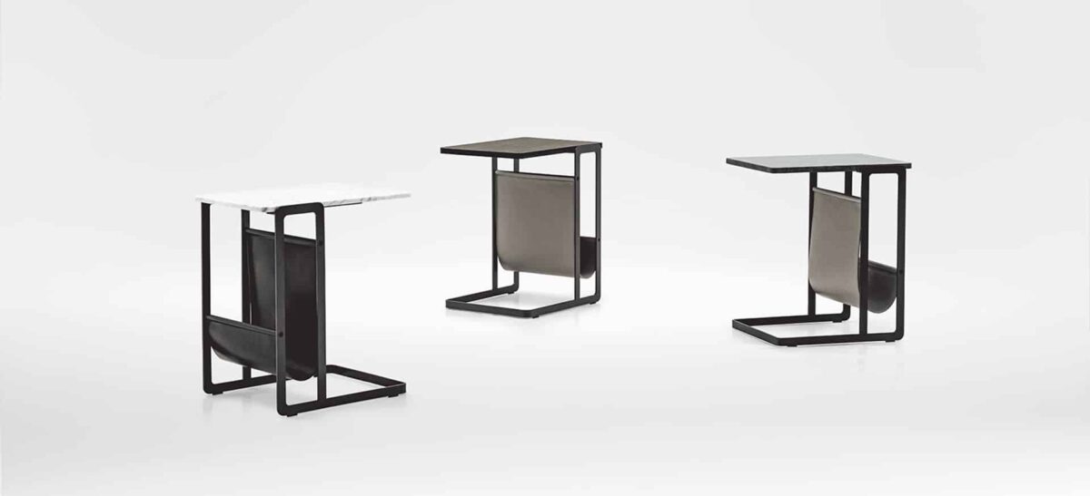 Cleo Table with clean lines and natural wood top for modern spaces by Camerich.