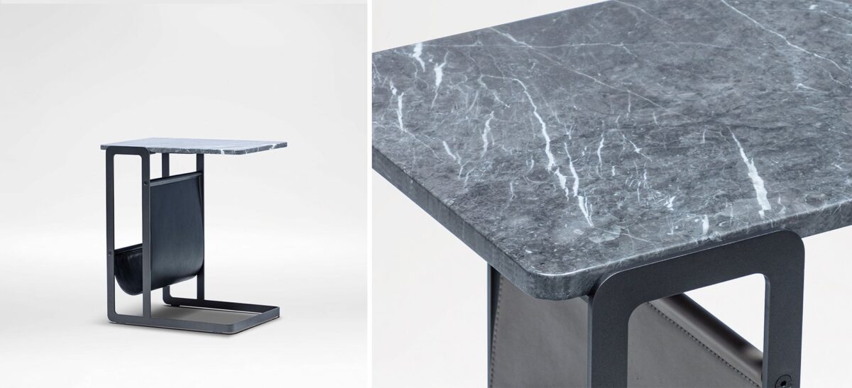 Cleo Table with clean lines and natural wood top for modern spaces by Camerich.