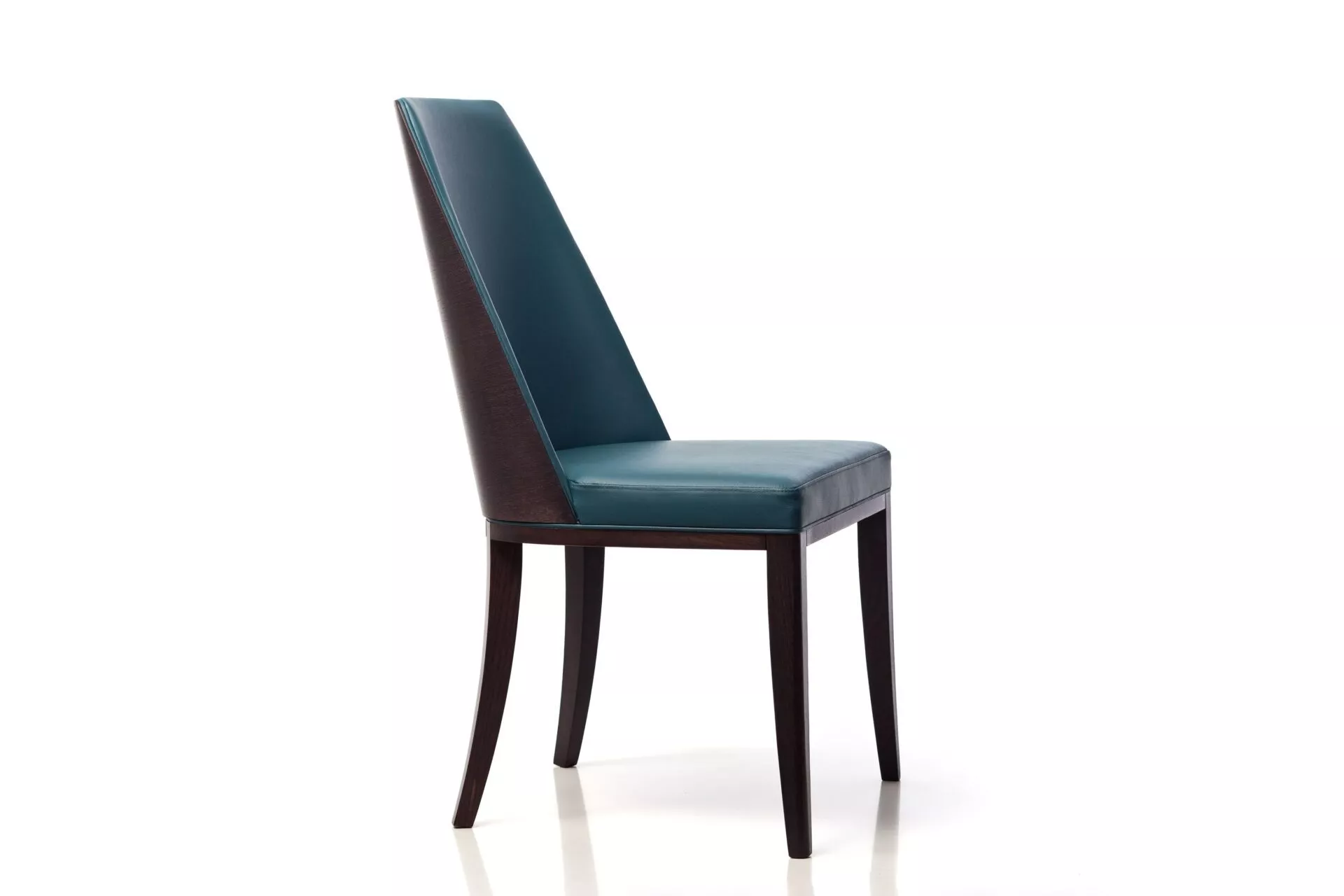 Cora W bar stool by Peressini upholstered in light grey quilted fabric with a wrap-around curved backrest, mounted on a round metal pedestal base with gas-lift adjustment.