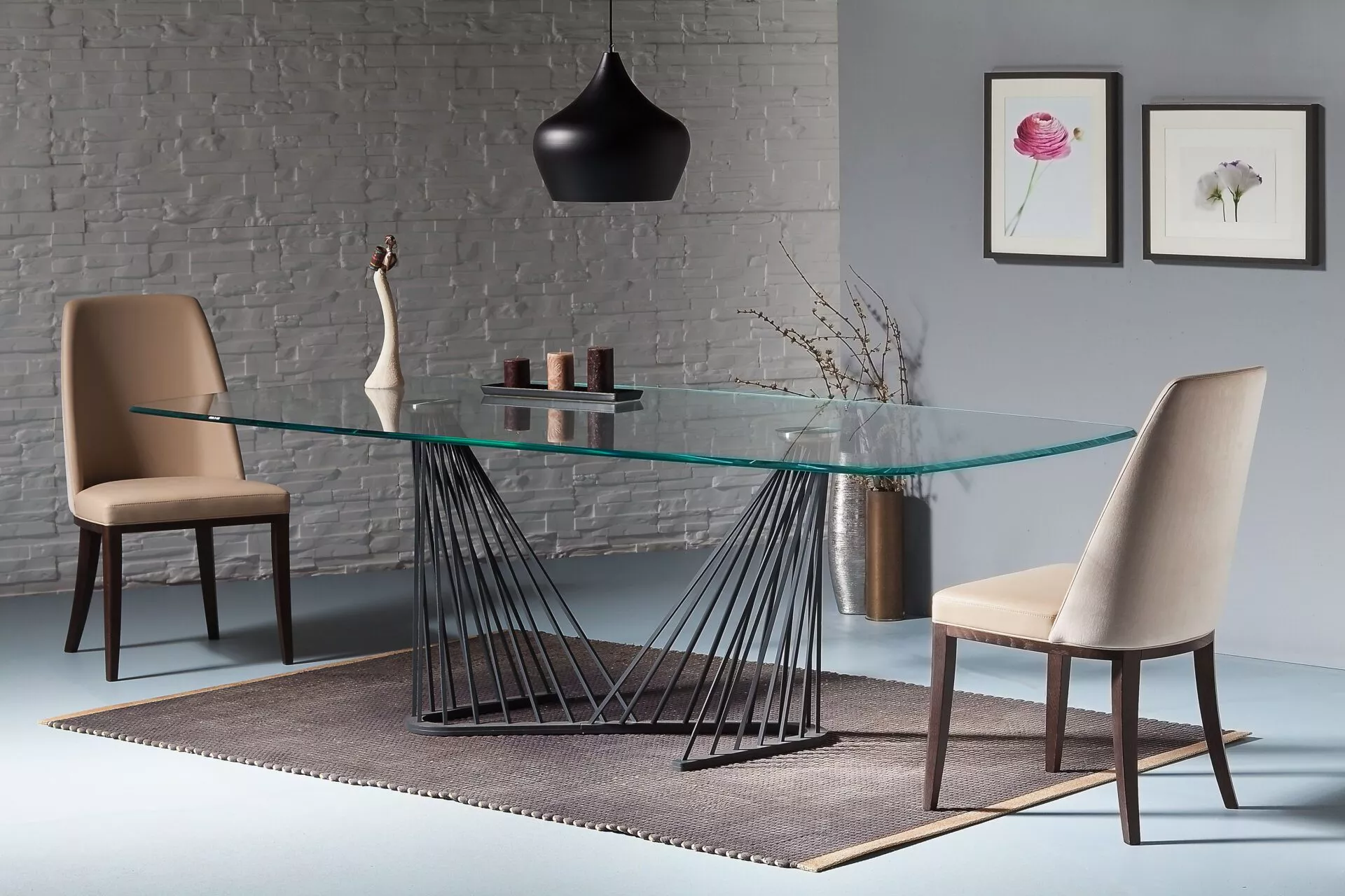 Cora high‑back dining chair by Peressini upholstered in teal fabric with dark stained oak legs, shown against a white studio backdrop.