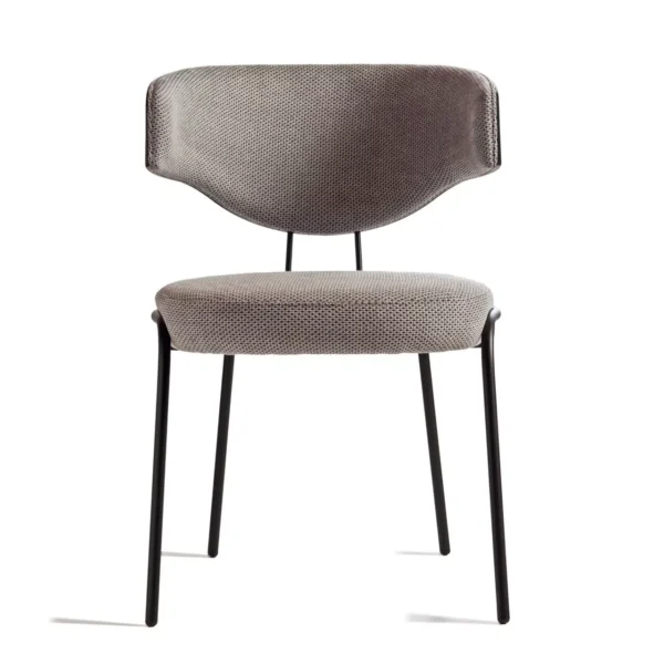 CURVE W chair by Peressini with continuous curved backrest that elegantly wraps around the seat, supported by slender metal legs.