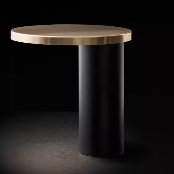 “Cylinda by Oluce modern Italian table lamp – sleek cylindrical metal lamp with minimalist design and polished finish”