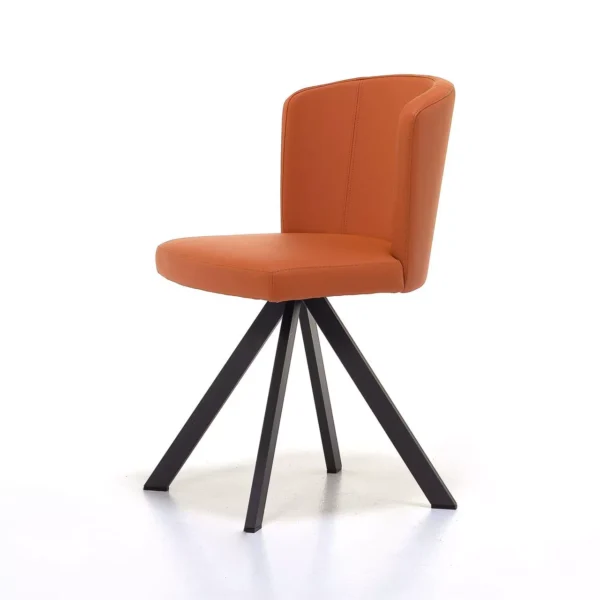 Peressini Doris S dining chair upholstered in burnt-orange fabric on matte black metal legs, studio-lit against a plain white backdrop.