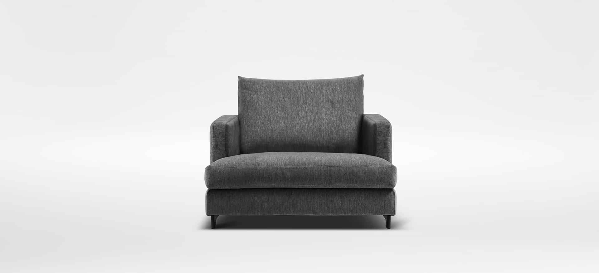 Easytime lounge chair by Camerich in charcoal upholstered fabric with generous seat cushion and low profile