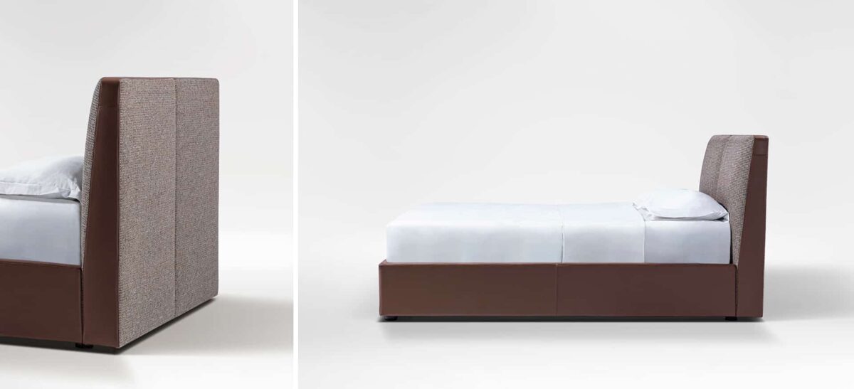 Minimalist upholstered bed with clean lines and low profile by Camerichusa.
