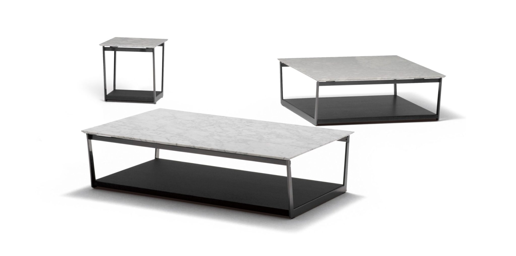 Modern rectangular dining table with wood top and sleek metal base by Camerich.