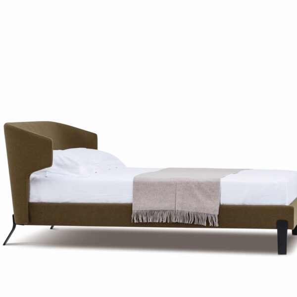 Contemporary upholstered bed with rounded headboard and sleek frame by Camerich.
