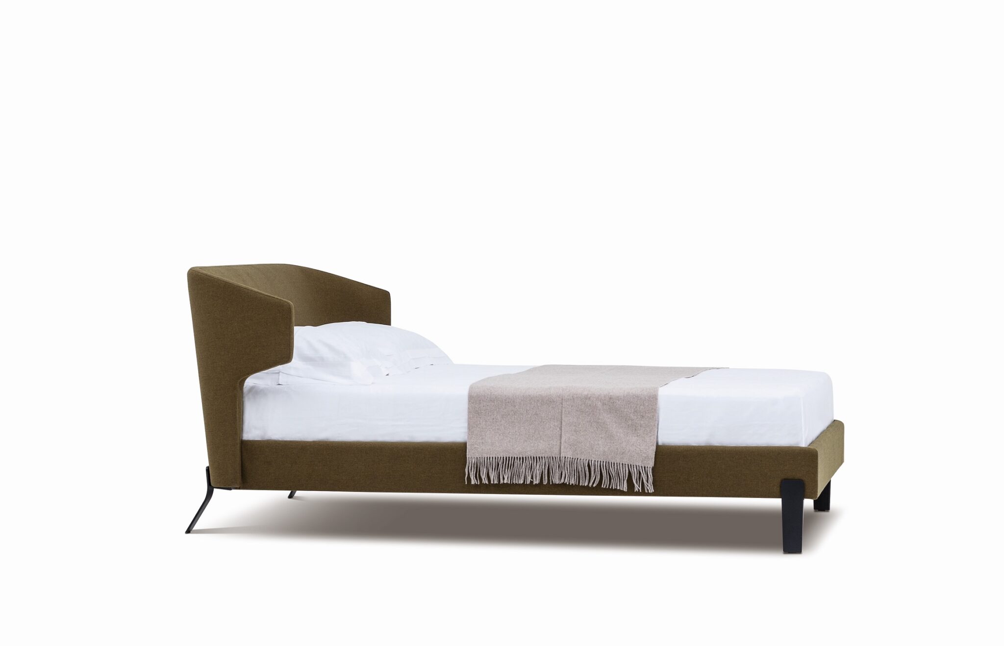 Contemporary upholstered bed with rounded headboard and sleek frame by Camerich.