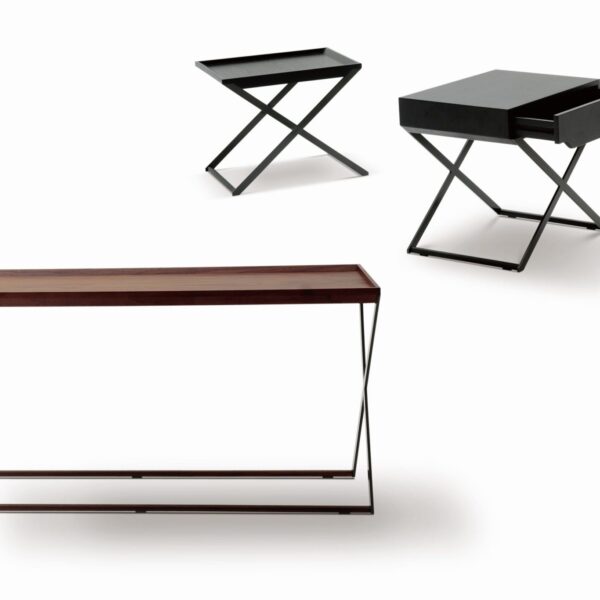 Contemporary dining table with wooden top and metal legs by Camerich.