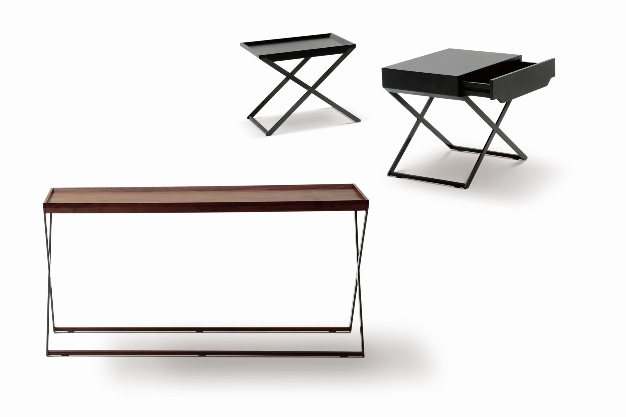 Contemporary dining table with wooden top and metal legs by Camerich.