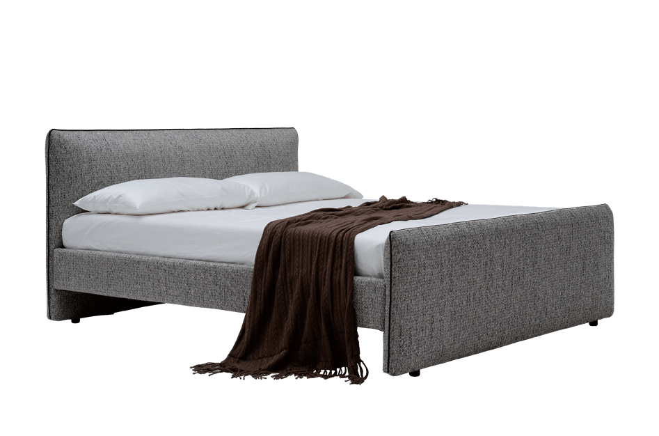 Modern platform bed with clean lines and plush padded headboard by Camerich.