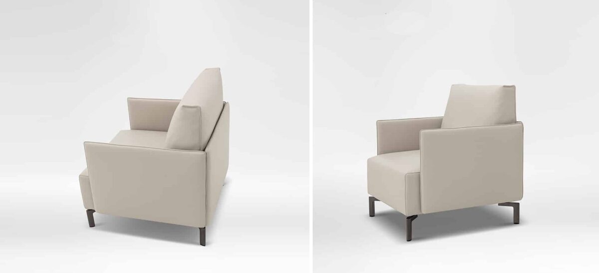 Contemporary Camerich East‑West chair with clean lines and open-arm structure