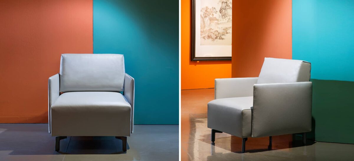 Elegant upholstered lounge chair by Camerich, combining comfort and structure