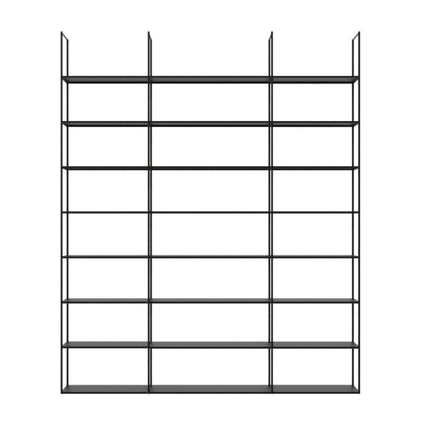Open-frame shelving unit with sleek steel structure by Zeusnoto.
