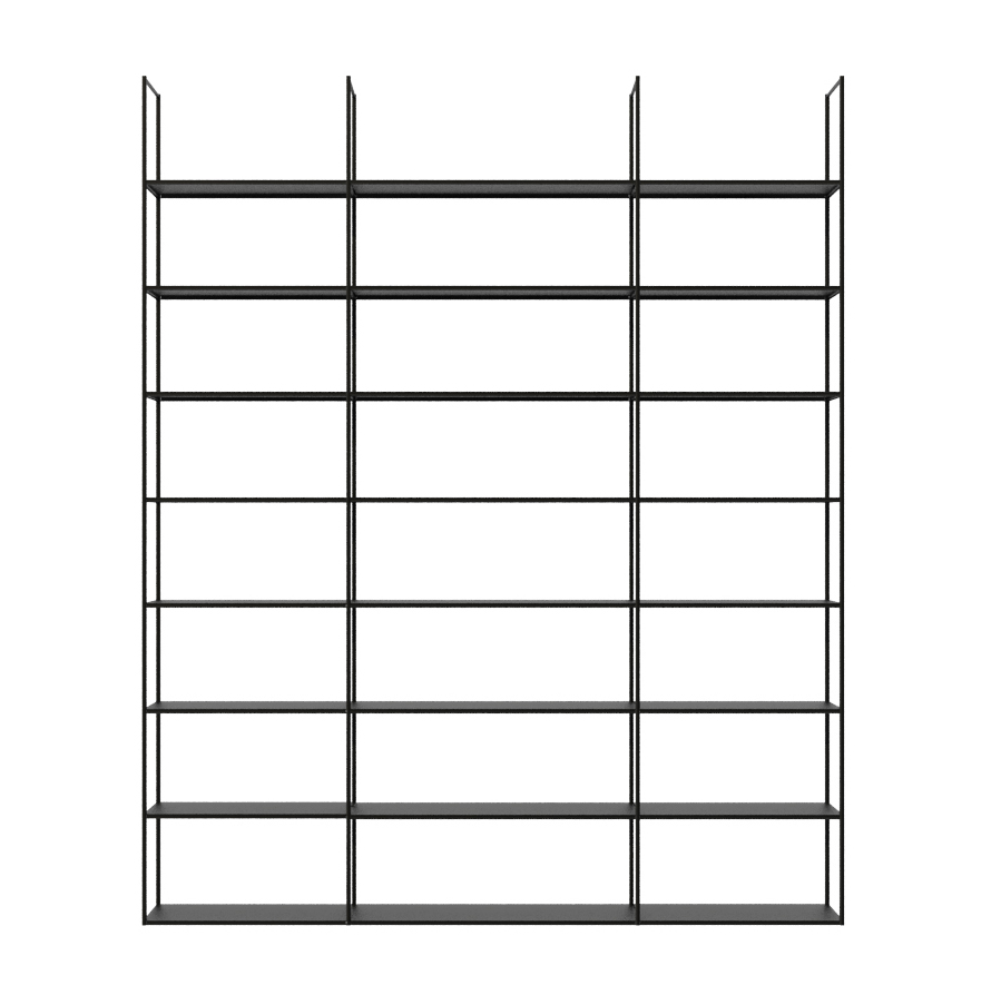 Open-frame shelving unit with sleek steel structure by Zeusnoto.
