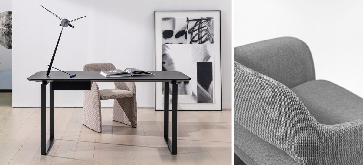 Minimalist Echo Petite lounge chair in soft grey