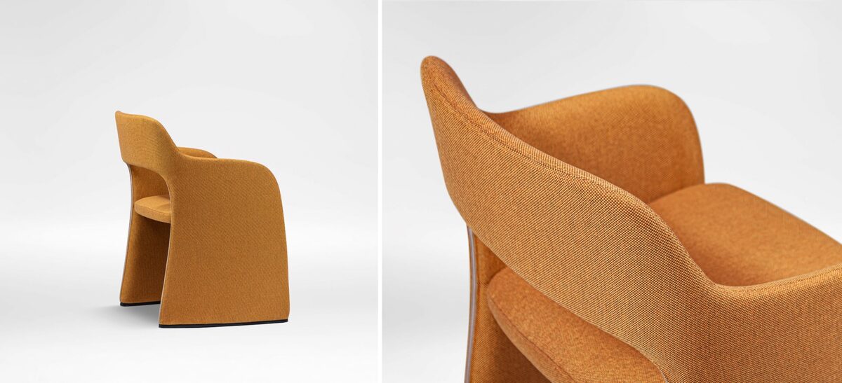 Petite armchair with low profile and soft upholstery
