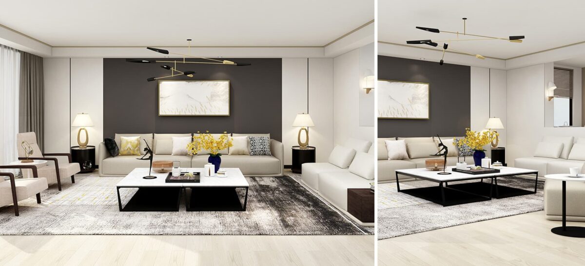 Modern rectangular dining table with wood top and sleek metal base by Camerich.