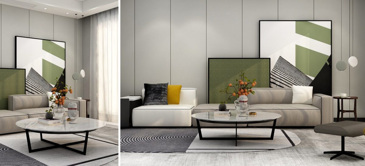 Modern rectangular dining table with wood top and sleek metal base by Camerich.