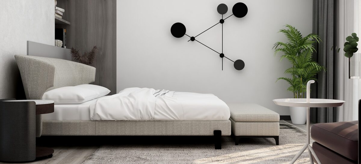 Contemporary upholstered bed with rounded headboard and sleek frame by Camerich.