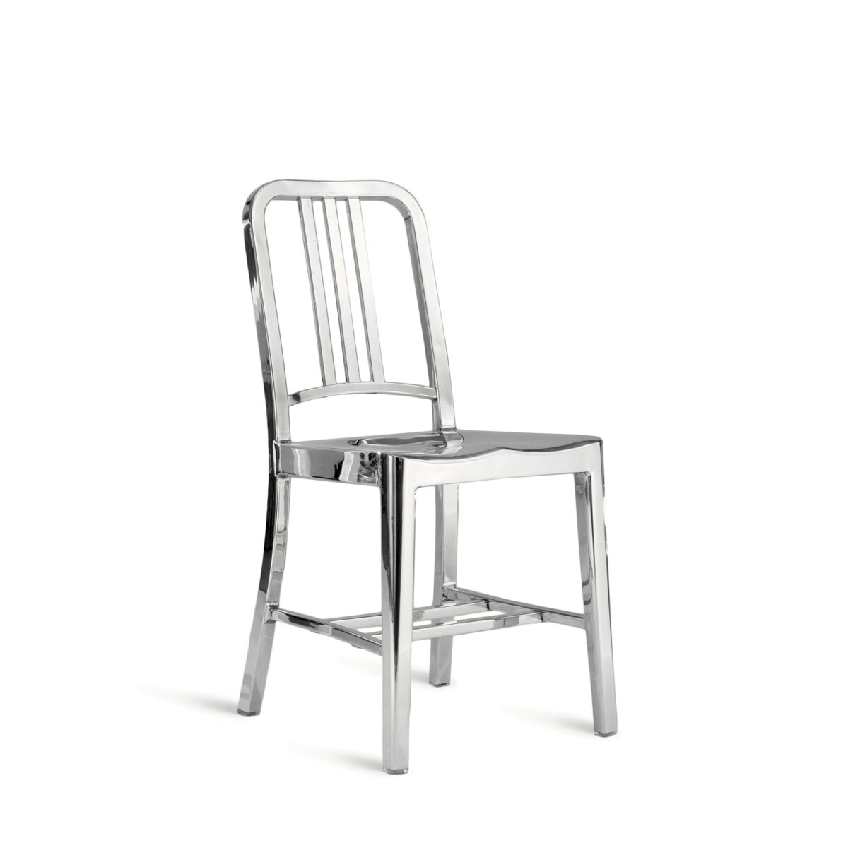 Classic Navy Chair with durable aluminum frame and sleek navy finish by Emeco.