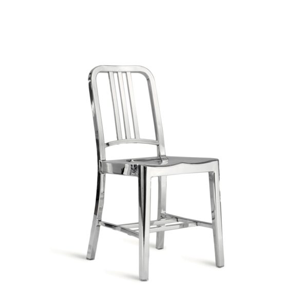 Classic Navy Chair with durable aluminum frame and sleek navy finish by Emeco.